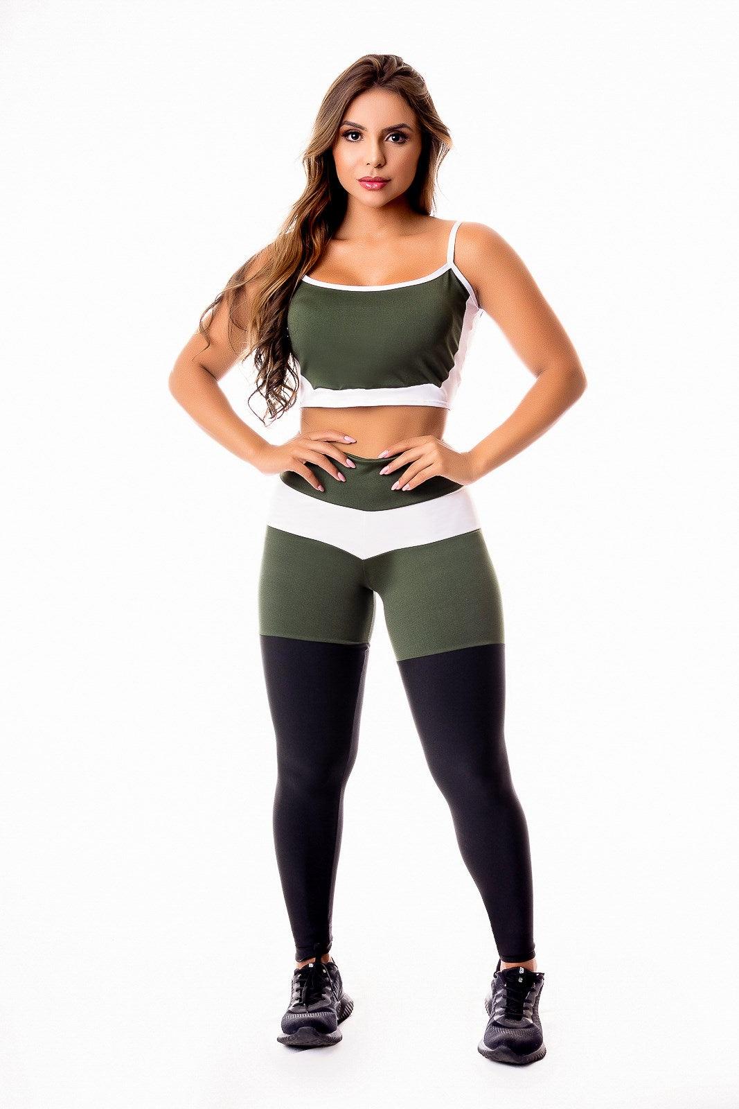 Conjunto Fitness Feminino Calça Legging Verde Militar Elegância Ativa -  Compre Agora!